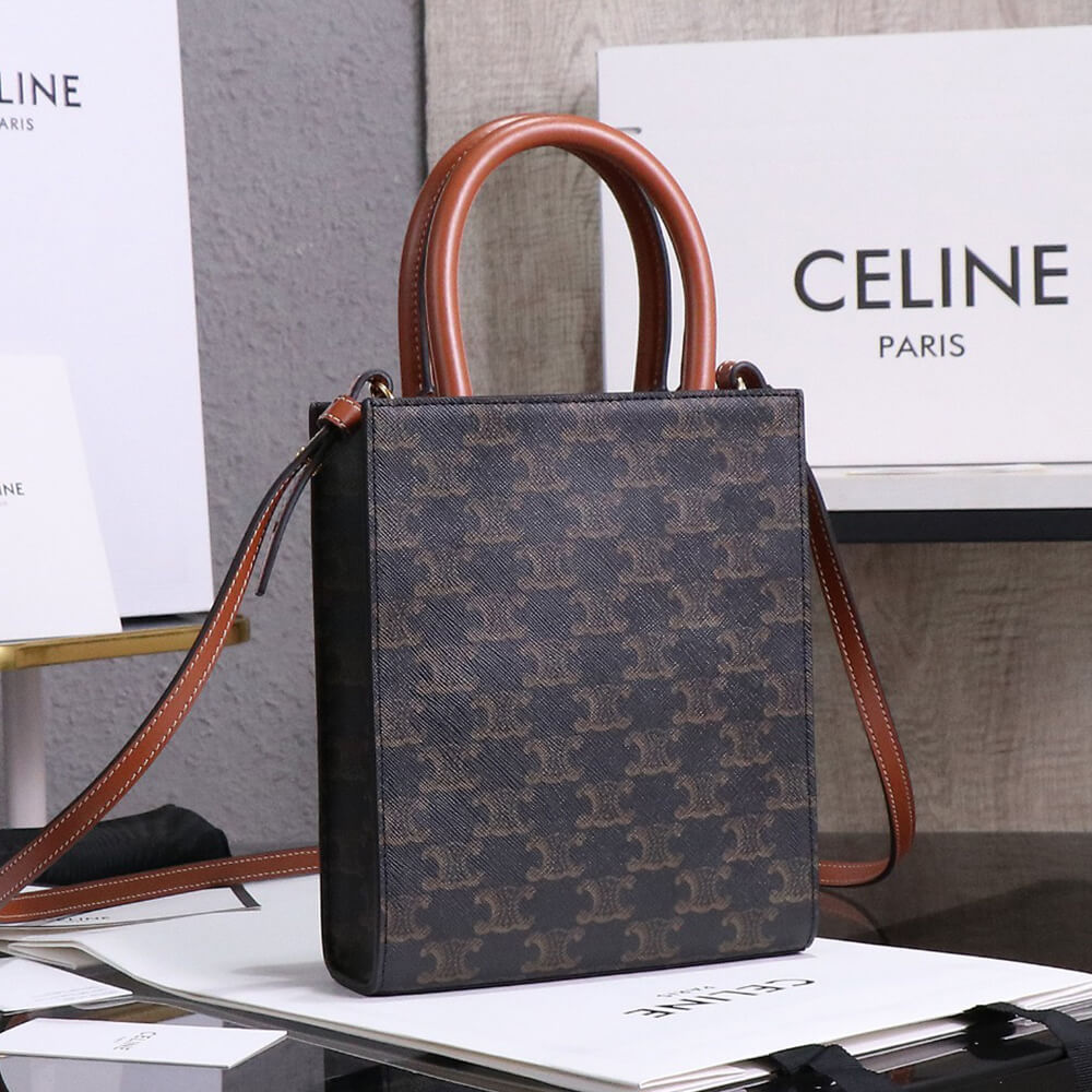 Celine Mini Vertical Cabas Bag in Triomphe Canvas with Celine Print - Replica Luxury Bags™