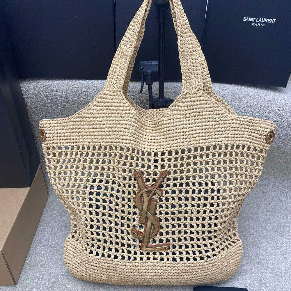 YSL Icare Shopping Bag In Raffia - Replica Luxury Bags™