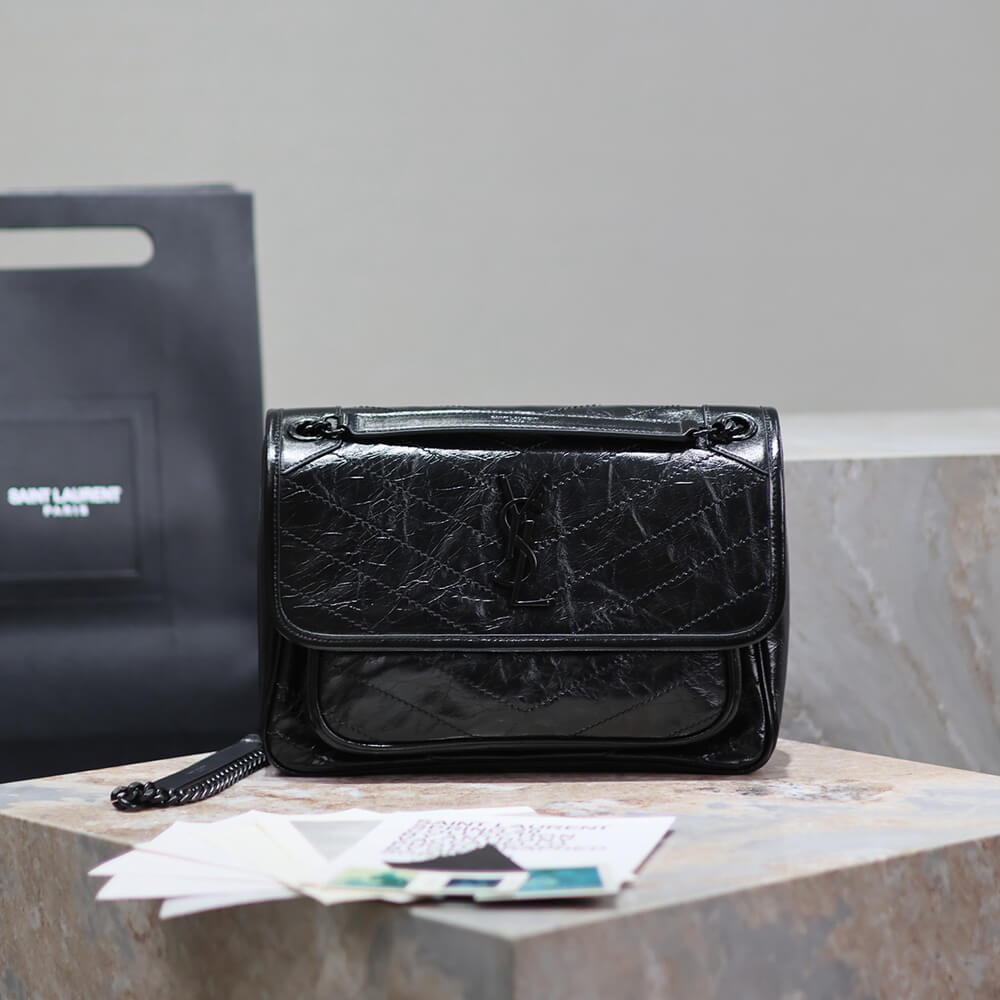 YSL Saint Laurent Niki Medium Bag in Crinkled Vintage Leather - Replica Luxury Bags™