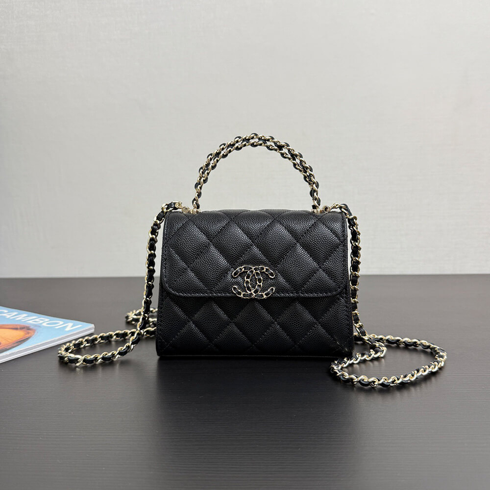 Chanel Clutch Bag in Black With Chain and Top Handle - Replica Luxury Bags™