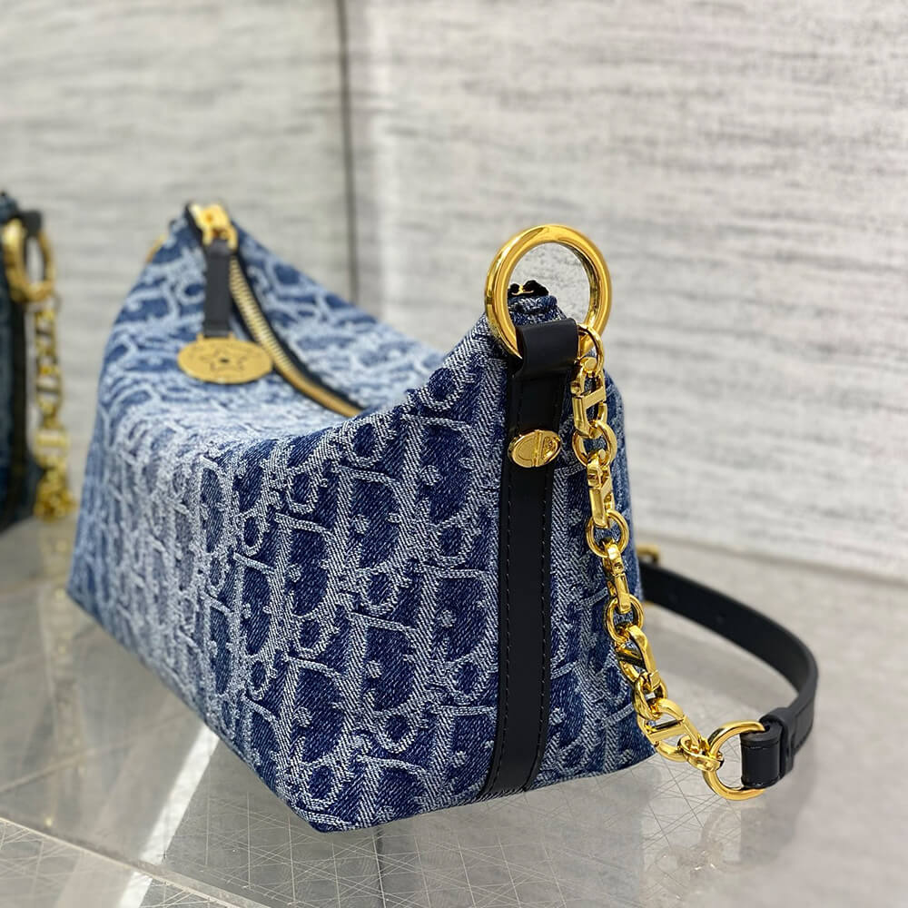 Dior Star Denim Hobo Bag with Chain - Replica Luxury Bags™