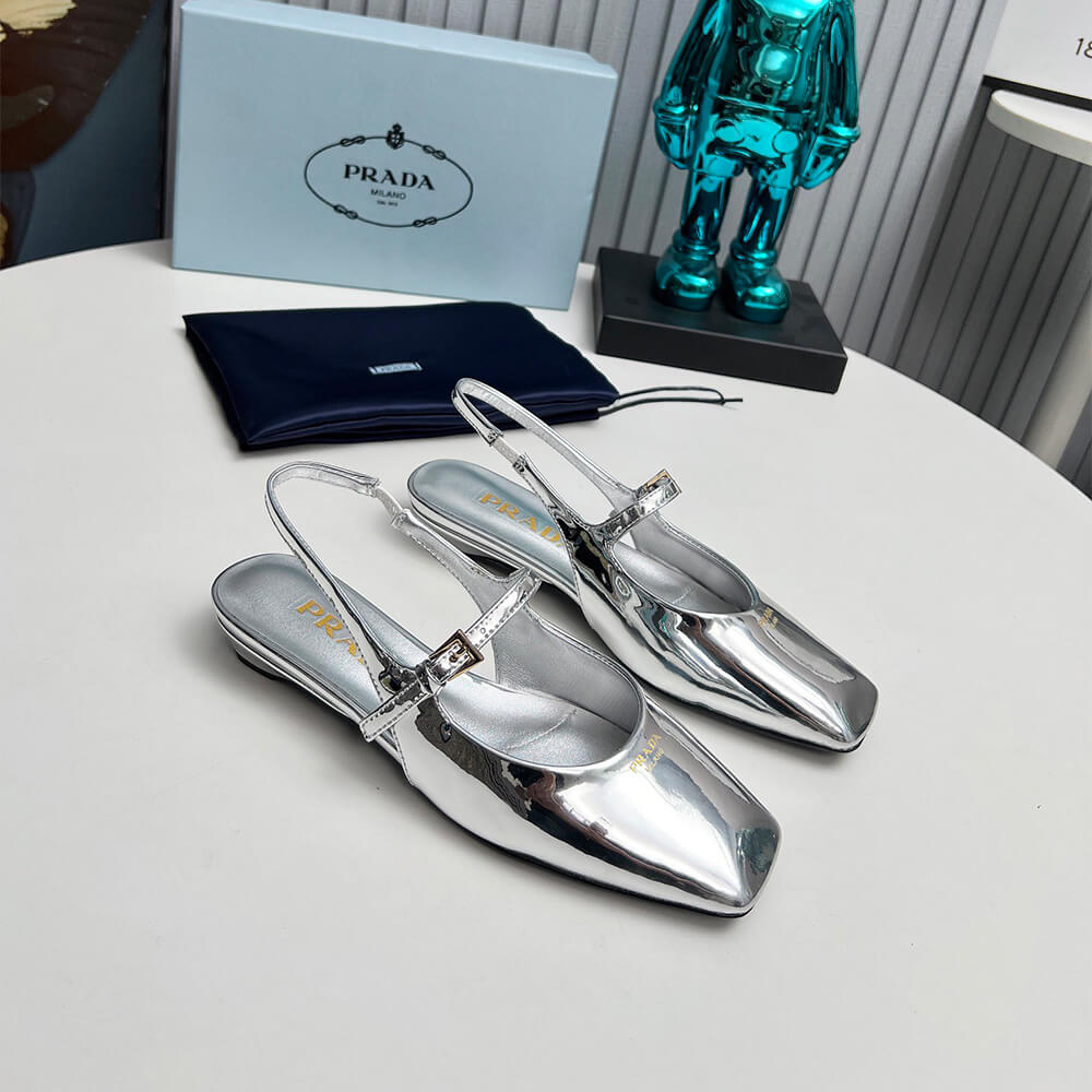 Prada Patent Leather Slingback Ballerinas Shoes - Replica Luxury Bags™