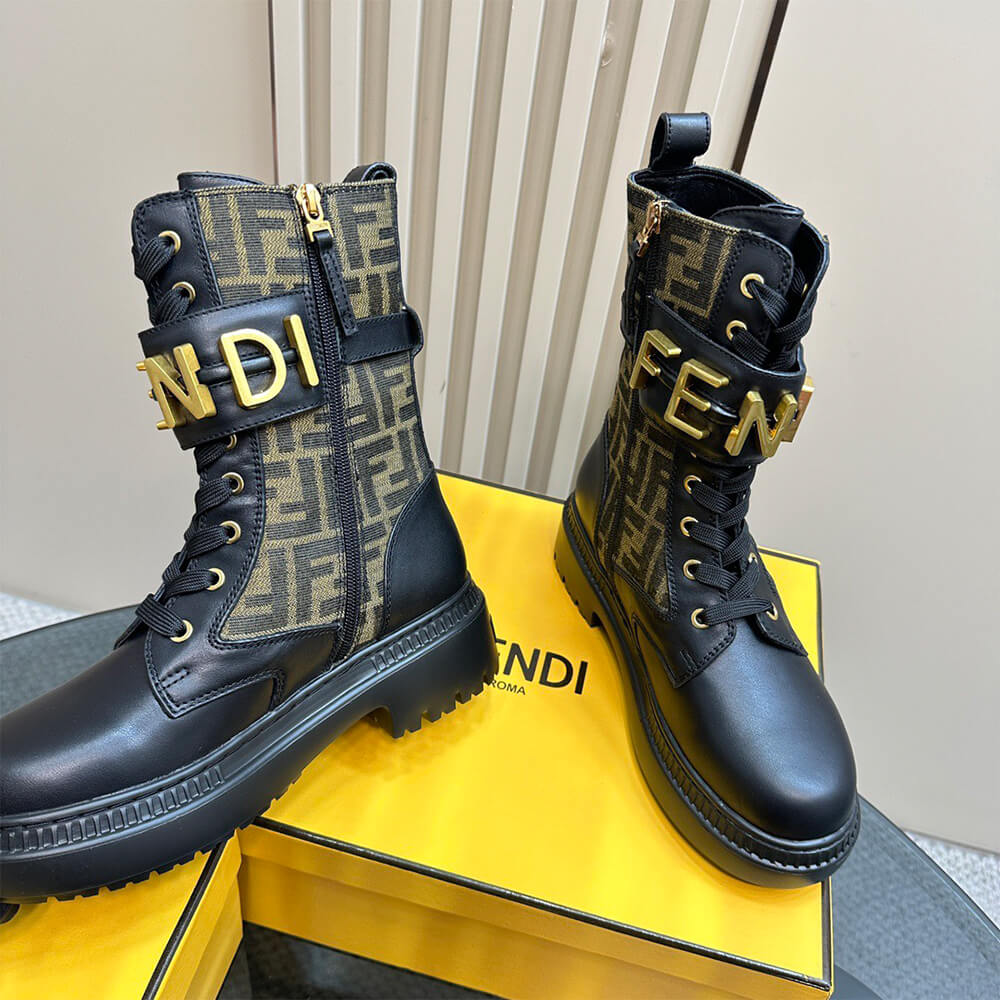 FENDI Fendigraphy logo-plaque leather boots Shoes - Replica Luxury Bags™