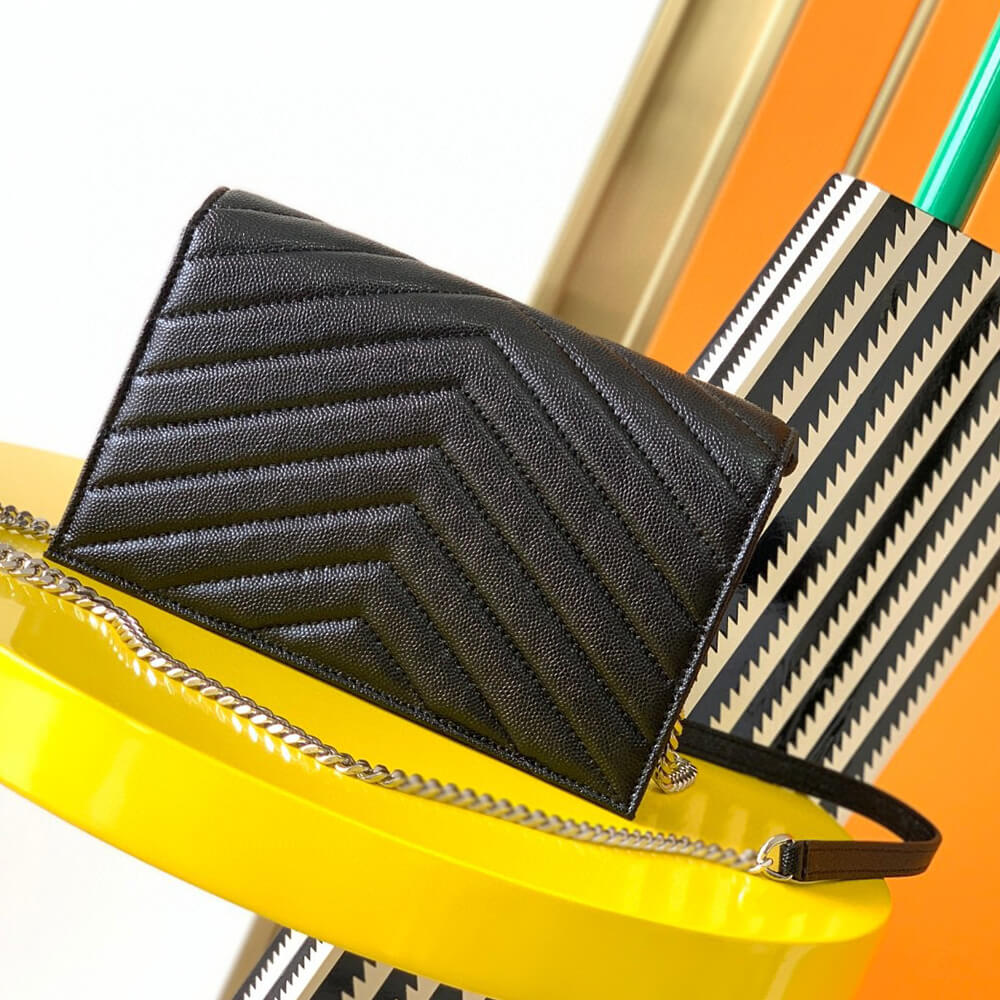 YSL Cassandre Envelope Chain Wallet Bag in Grain De Poudre Leather - Replica Luxury Bags™