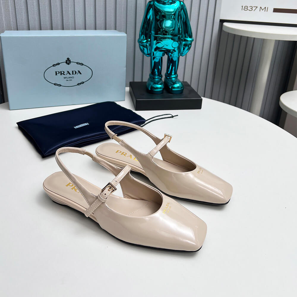 Prada Patent Leather Slingback Ballerinas Shoes - Replica Luxury Bags™