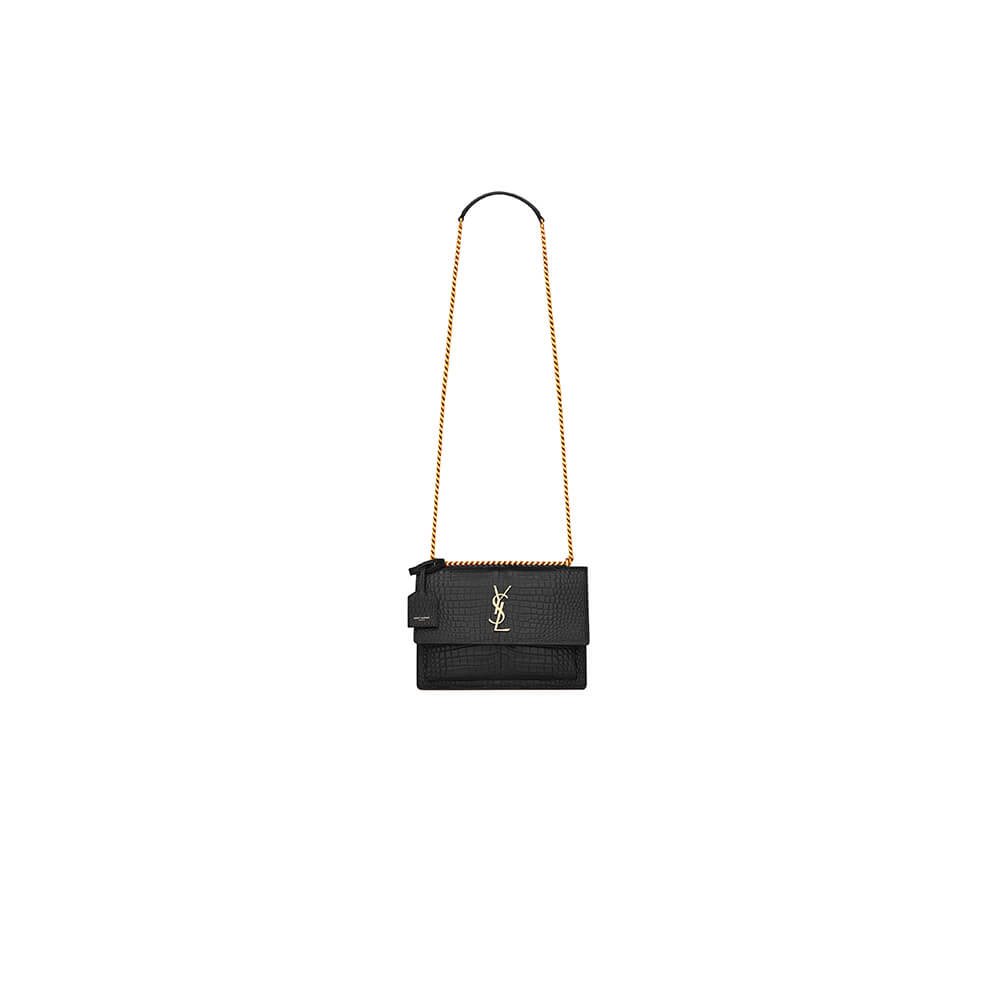 YSL Sunset Medium Chain Bag In Crocodile-Embossed Shiny Leather - Replica Luxury Bags™