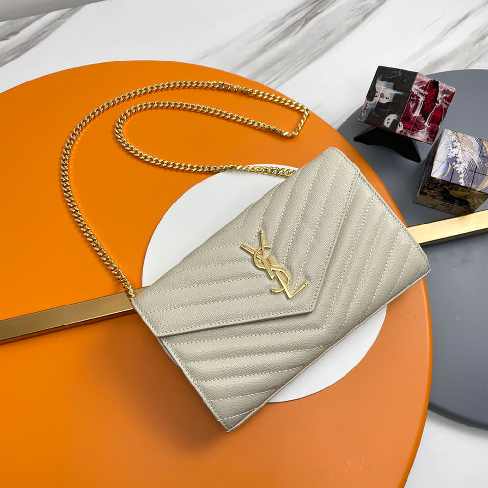 YSL Classic Cassandre Chain Wallet Bag in Grain De Poudre Leather - Replica Luxury Bags™