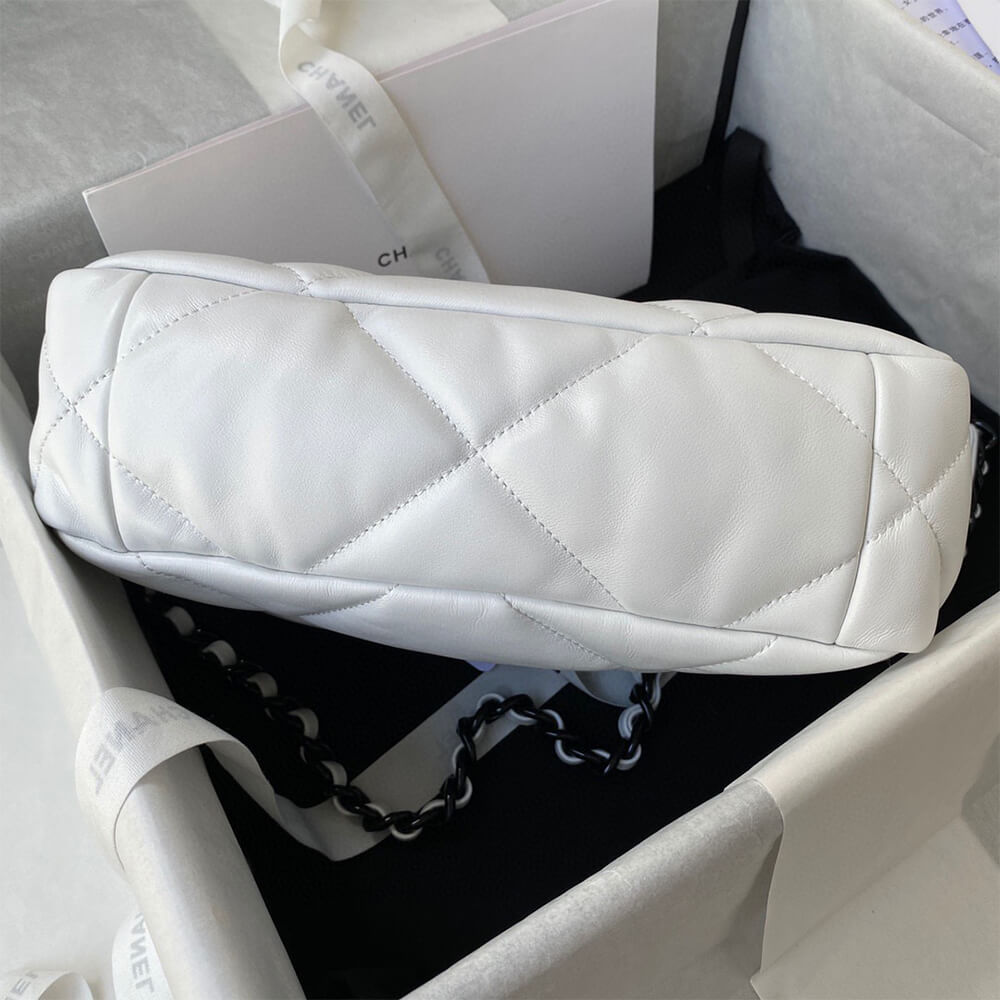 Chanel 19 Handbag in White Leather Black Hardware - Replica Luxury Bags™