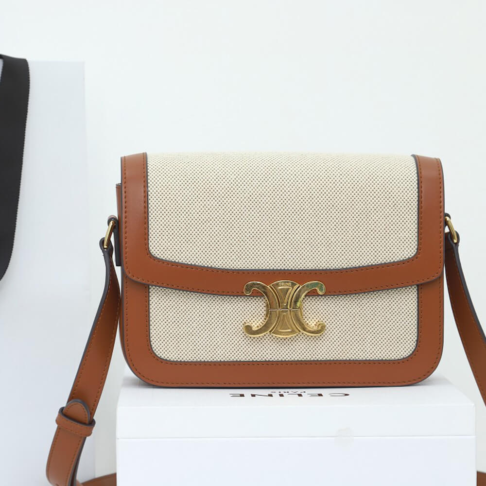 Celine Classique Triomphe Bag In Triomphe Canvas And Calfskin - Replica Luxury Bags™