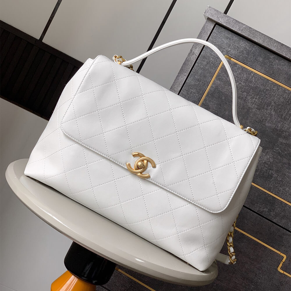 Chanel Maxi Flap Bag With Top Handle in White - Replica Luxury Bags™