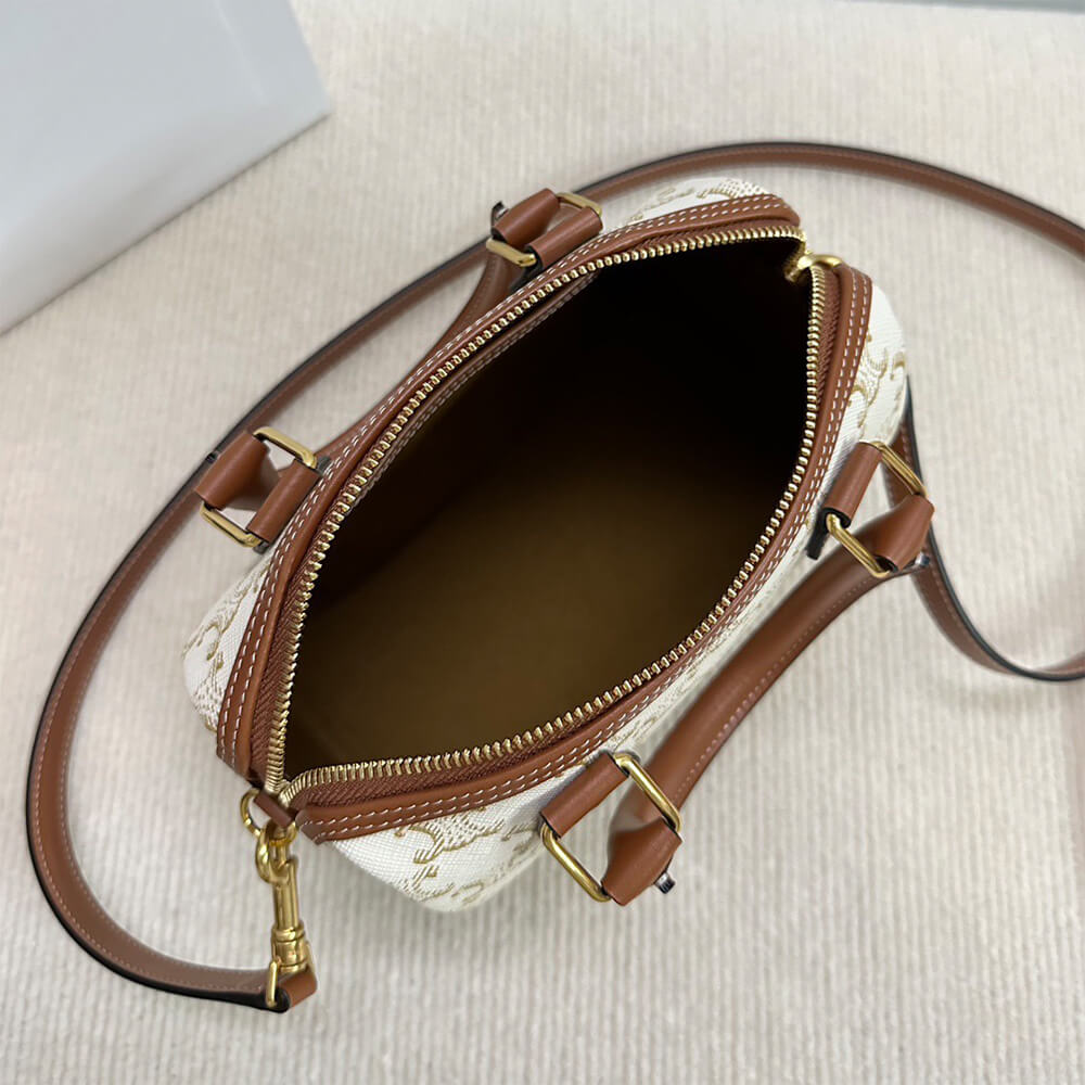 Celine Small Boston Bag in Triomphe Canvas and Calfskin - Replica Luxury Bags™