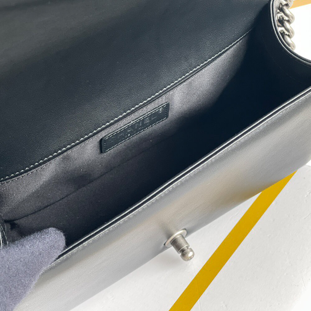 Boy Chanel Handbag in Black Calfskin and Silver Hardware - Replica Luxury Bags™