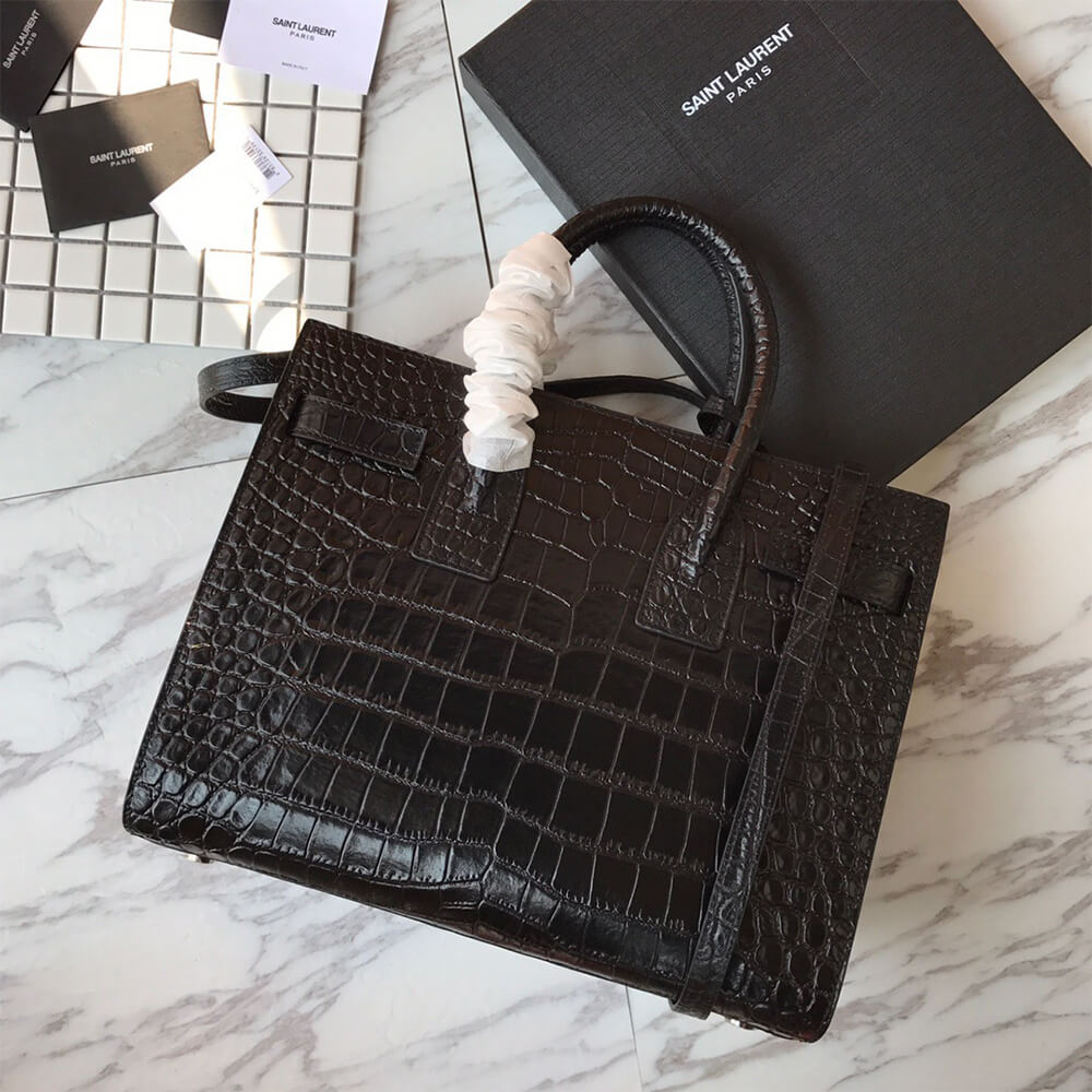 YSL Small Sac De Jour Bag in Matte Embossed Crocodile Leather - Replica Luxury Bags™