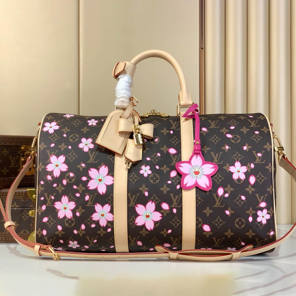 LV x TM Keepall Bandouliere 45 Cherry Blossom Bag - Replica Luxury Bags™