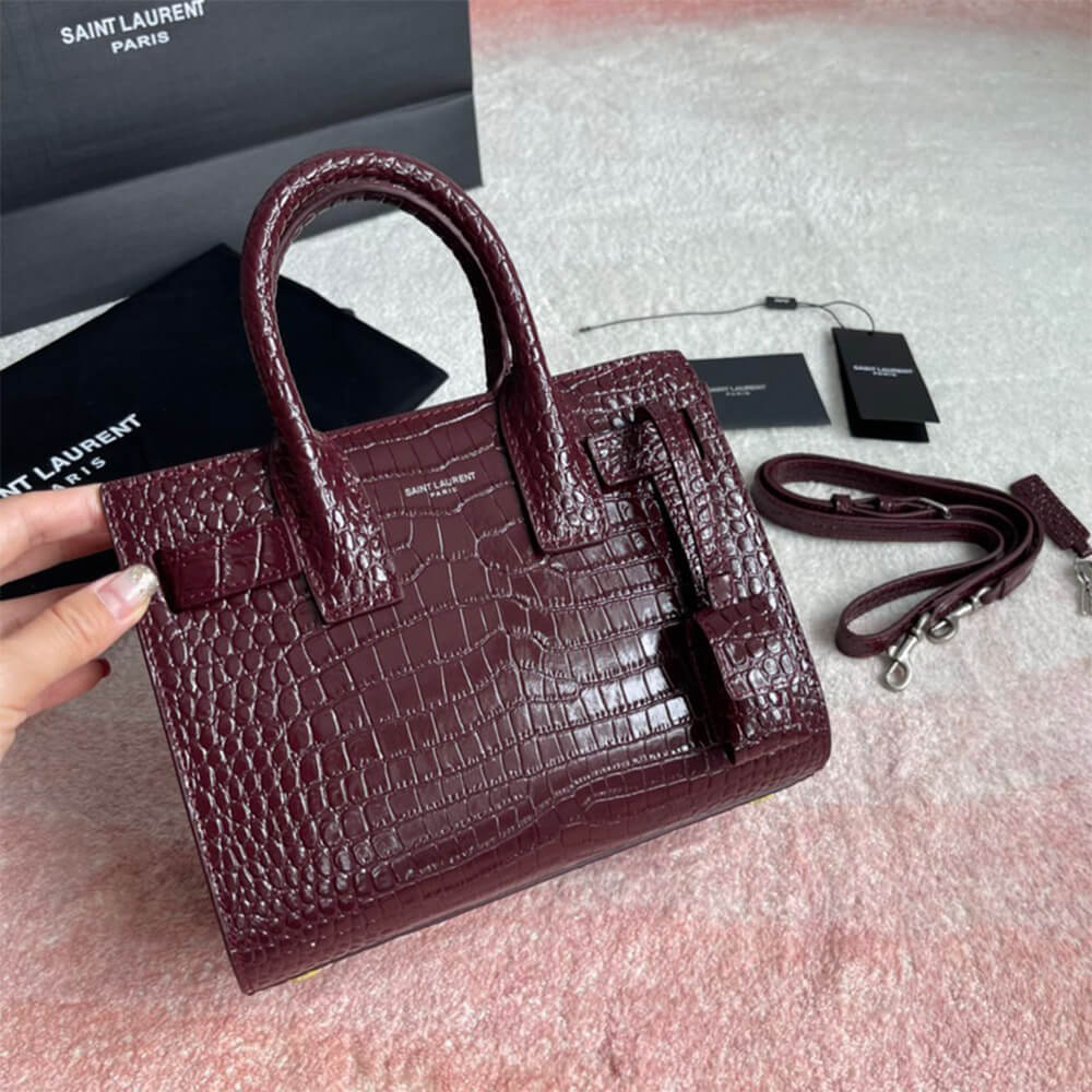 YSL Sac De Jour Nano Bag in Embossed Crocodile Shiny Leather - Replica Luxury Bags™
