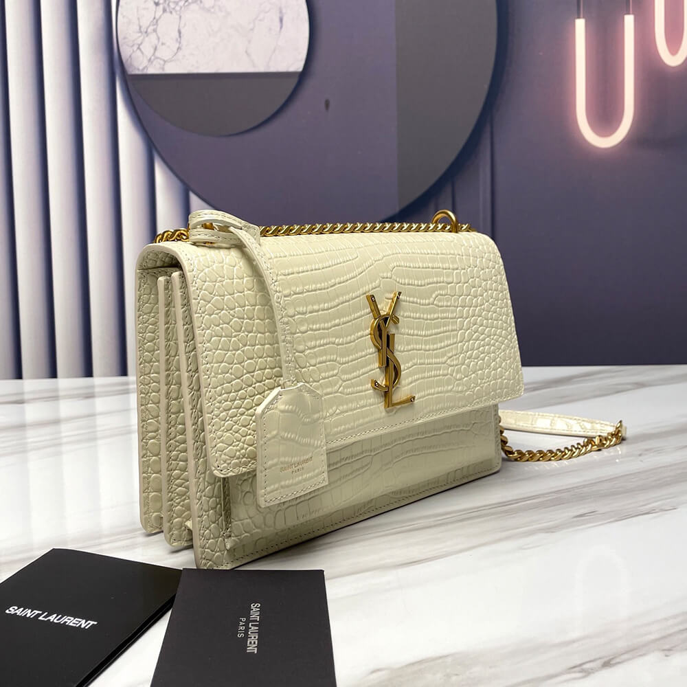 YSL Sunset Medium Chain Bag in Crocodile-Embossed Shiny Leather - Replica Luxury Bags™