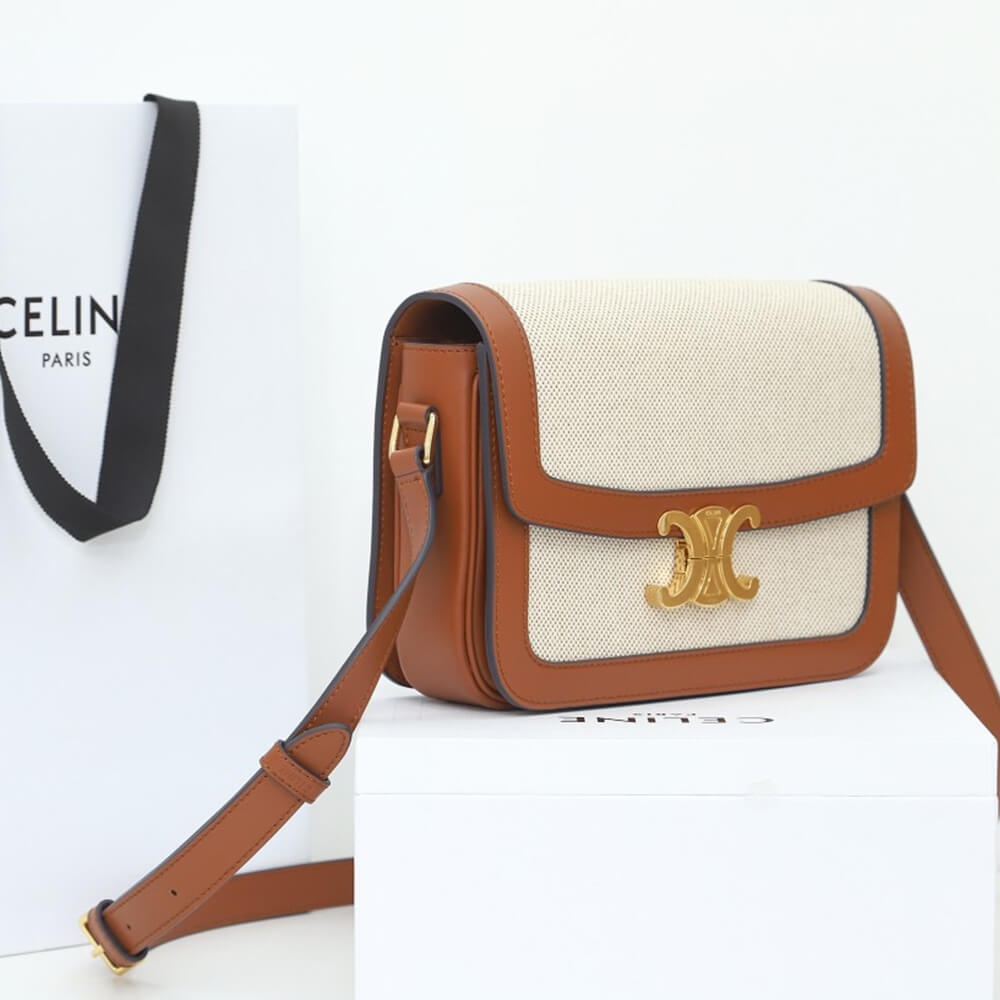 Celine Classique Triomphe Bag In Triomphe Canvas And Calfskin - Replica Luxury Bags™