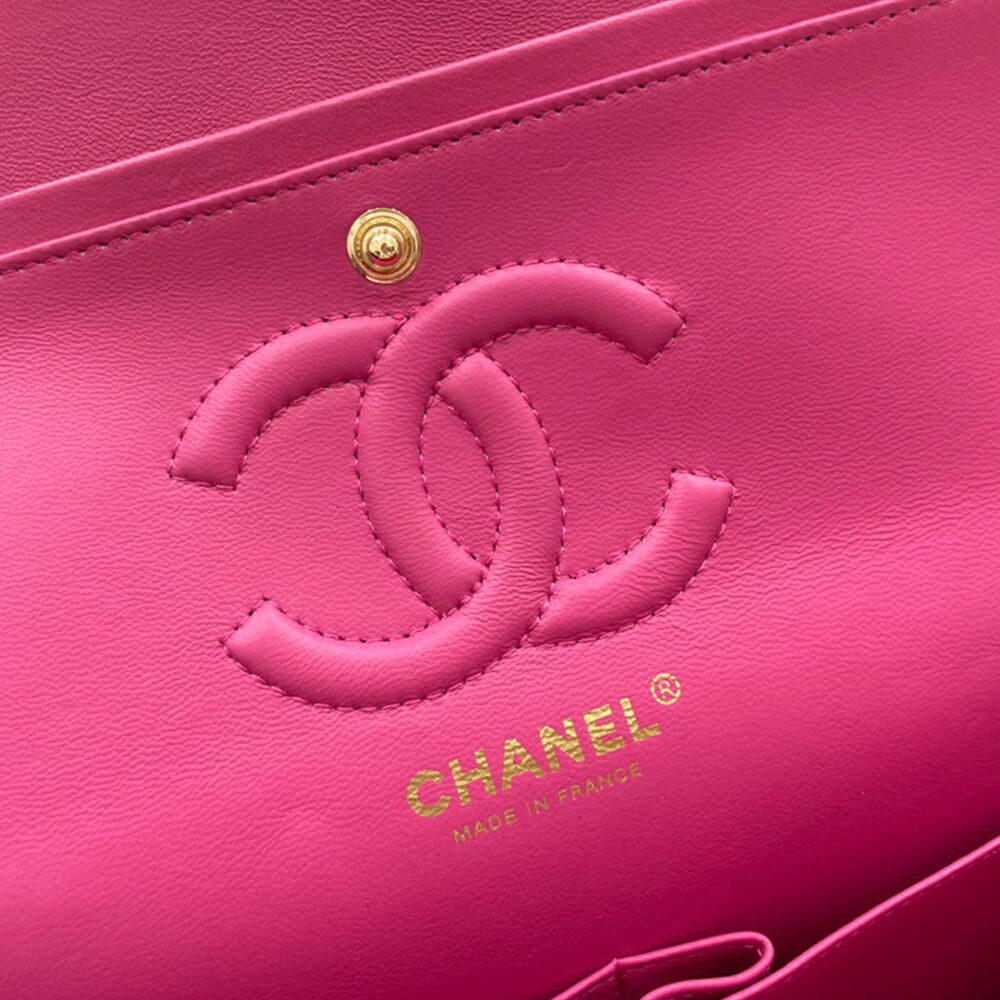 Chanel Classic Flap Medium Bag in Magenta Leather Gold Hardware - Replica Luxury Bags™