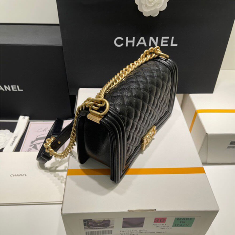 Boy Chanel Handbag in Black Caviar and Gold Hardware - Replica Luxury Bags™