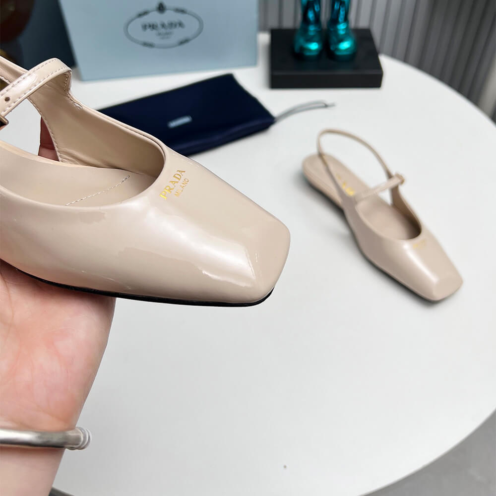Prada Patent Leather Slingback Ballerinas Shoes - Replica Luxury Bags™
