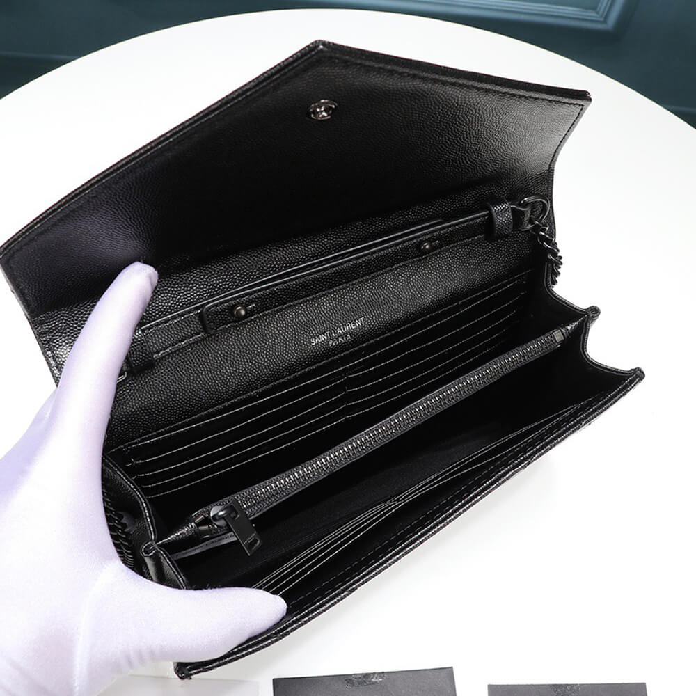 Saint Laurent Chain Strap YSL Plaque Grained Leather Wallet Bag - Replica Luxury Bags™