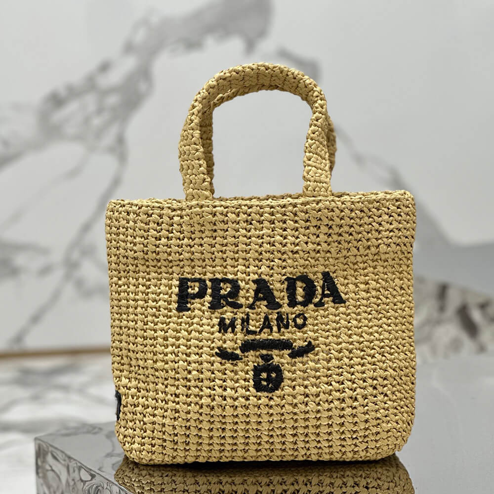 Prada Small Crochet Tote Bag in Raffia Straw - Replica Luxury Bags™