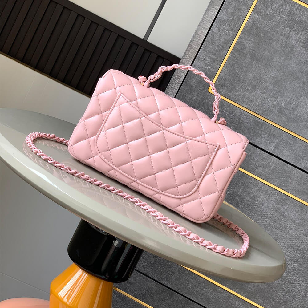 Chanel Mini Flap Bag with Top Handle in Pink - Replica Luxury Bags™