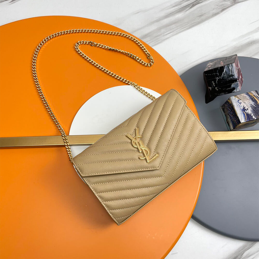 YSL Classic Cassandre Chain Wallet Bag In Grain De Poudre Leather - Replica Luxury Bags™