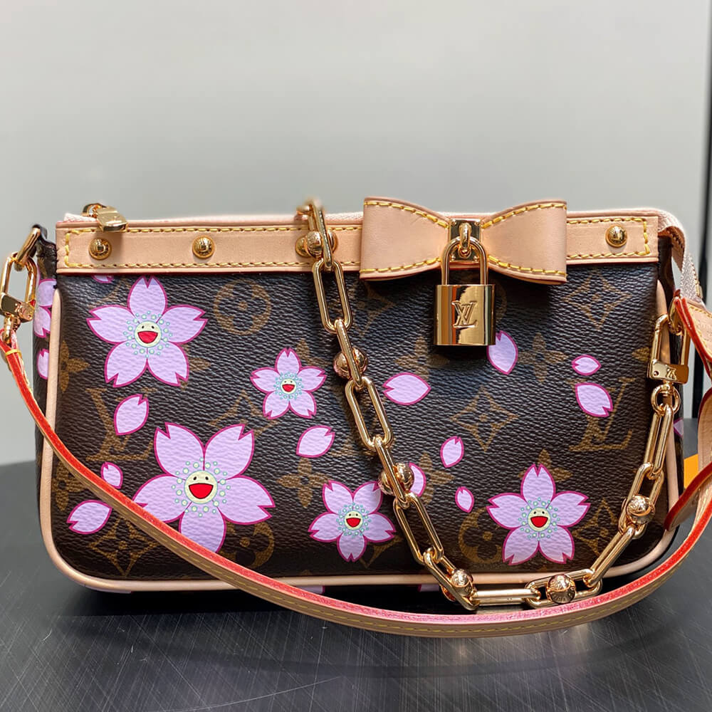 LV x TM Pochette Accessoires Bag in Canvas Sakura Brown - Replica Luxury Bags™