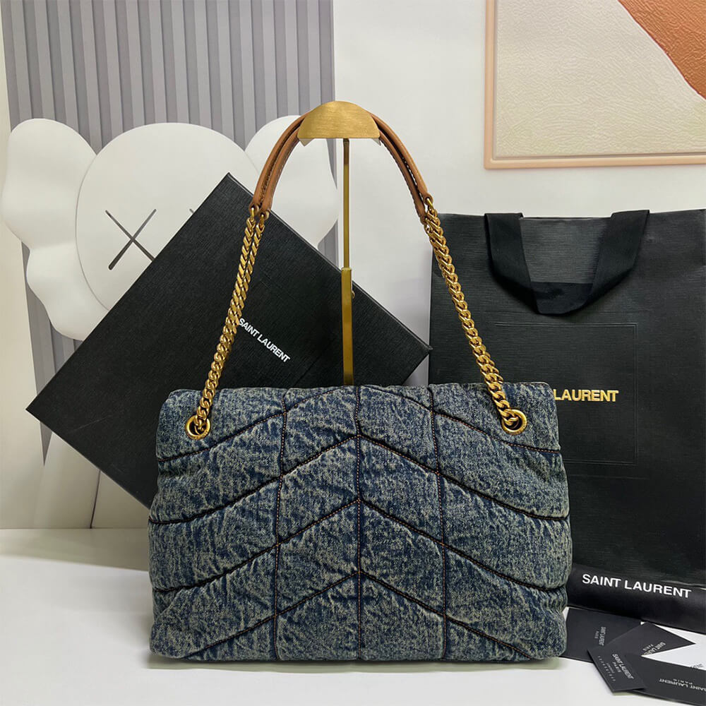 YSL Puffer Medium Bag in Suede and Denim - Replica Luxury Bags™