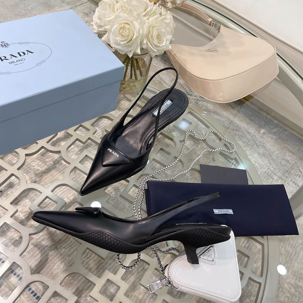 Prada Brushed Leather Slingback Pumps Shoes - Replica Luxury Bags™