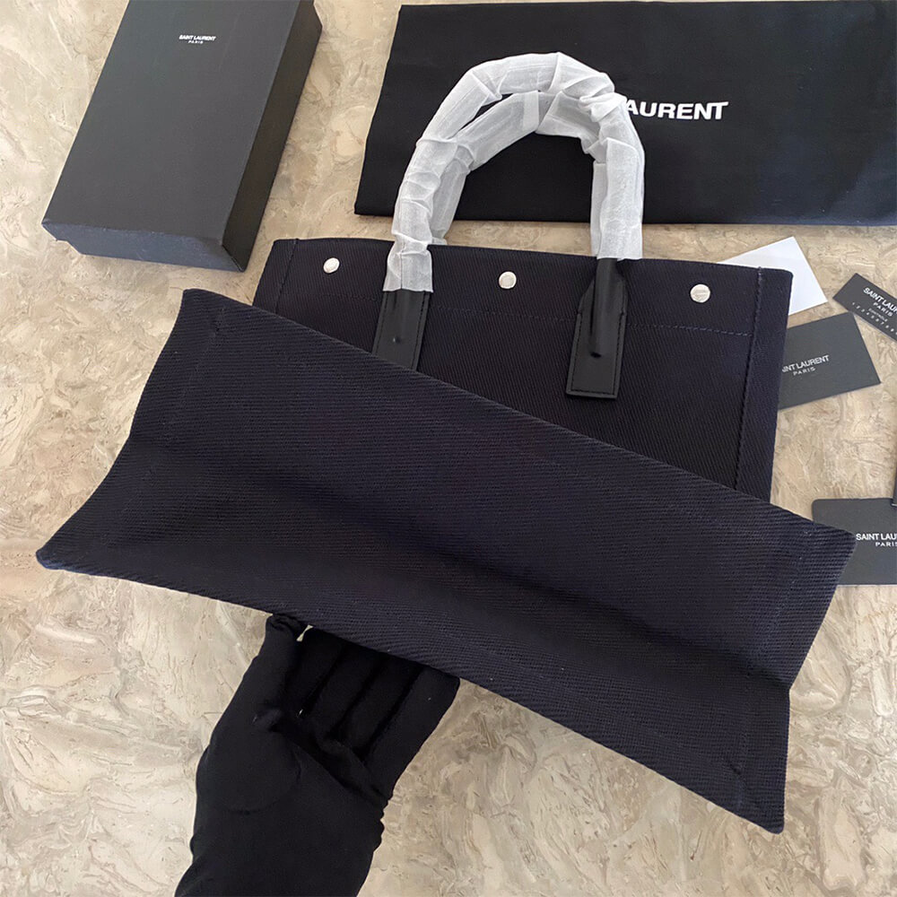 YSL Rive Gauche North/South Tote Bag in Printed Canvas and Leather - Replica Luxury Bags™