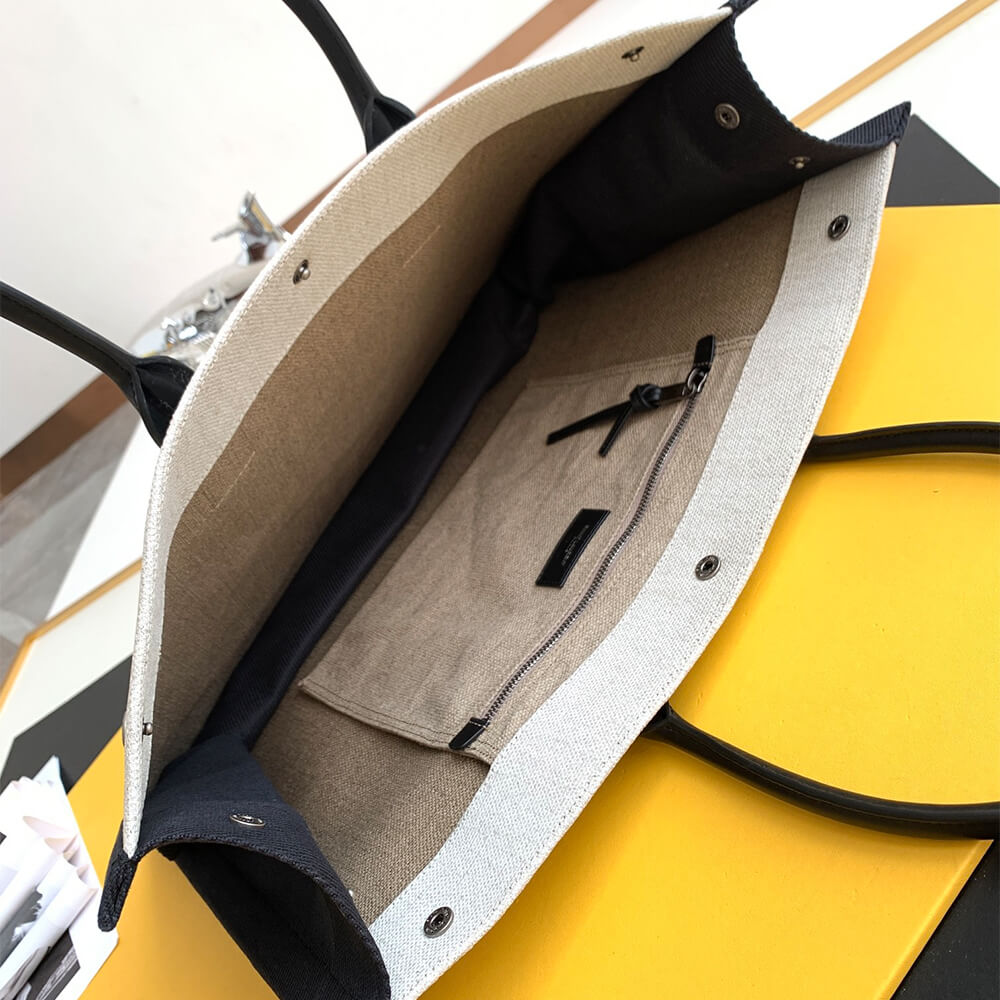 YSL RIVE GAUCHE LARGE TOTE BAG IN PRINTED CANVAS AND LEATHER - Replica Luxury Bags™