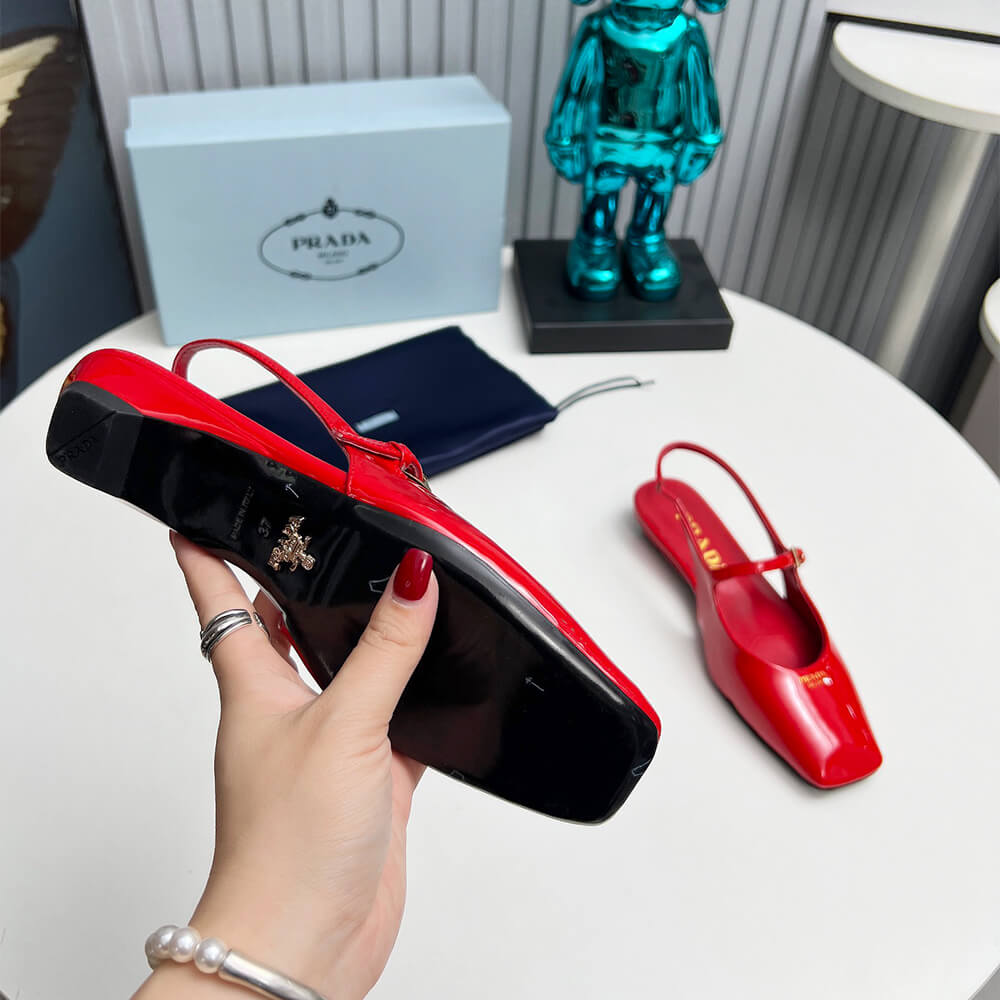 Prada Patent Leather Slingback Ballerinas Shoes - Replica Luxury Bags™