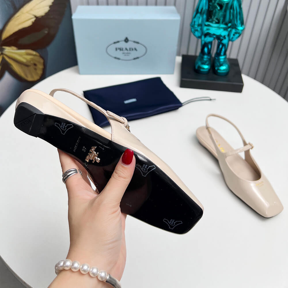 Prada Patent Leather Slingback Ballerinas Shoes - Replica Luxury Bags™
