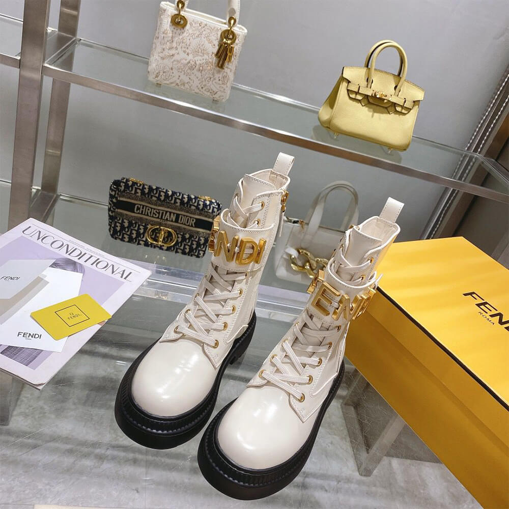 FENDI Fendigraphy logo-plaque leather boots Shoes - Replica Luxury Bags™