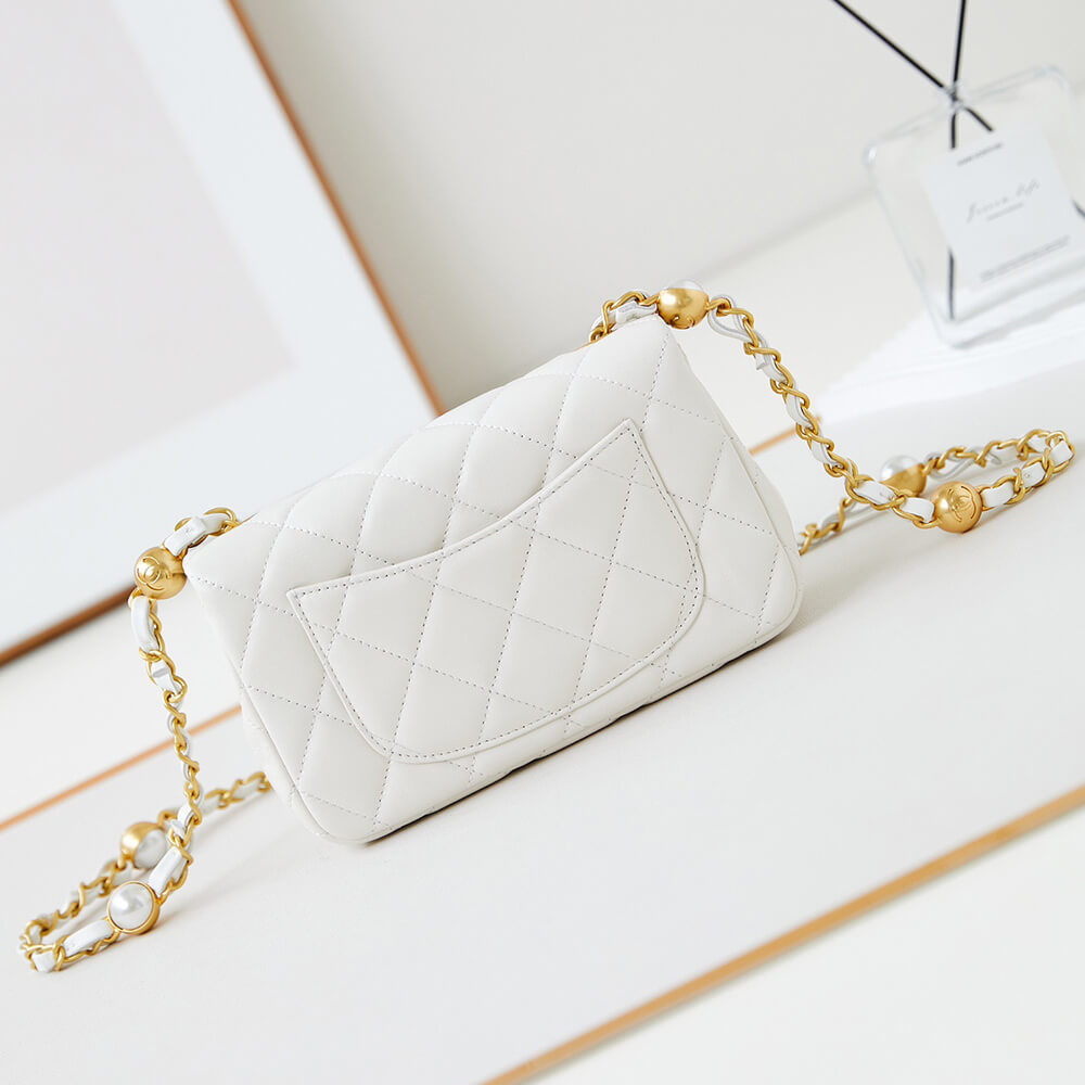 Chanel Mini Flap Bag in White Smooth Lambskin with Gold Hardware - Replica Luxury Bags™
