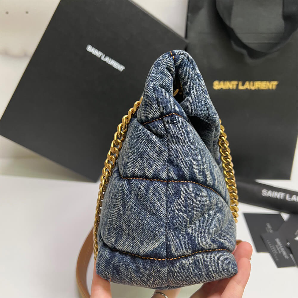 YSL Puffer Small Bag in Suede and Denim - Replica Luxury Bags™