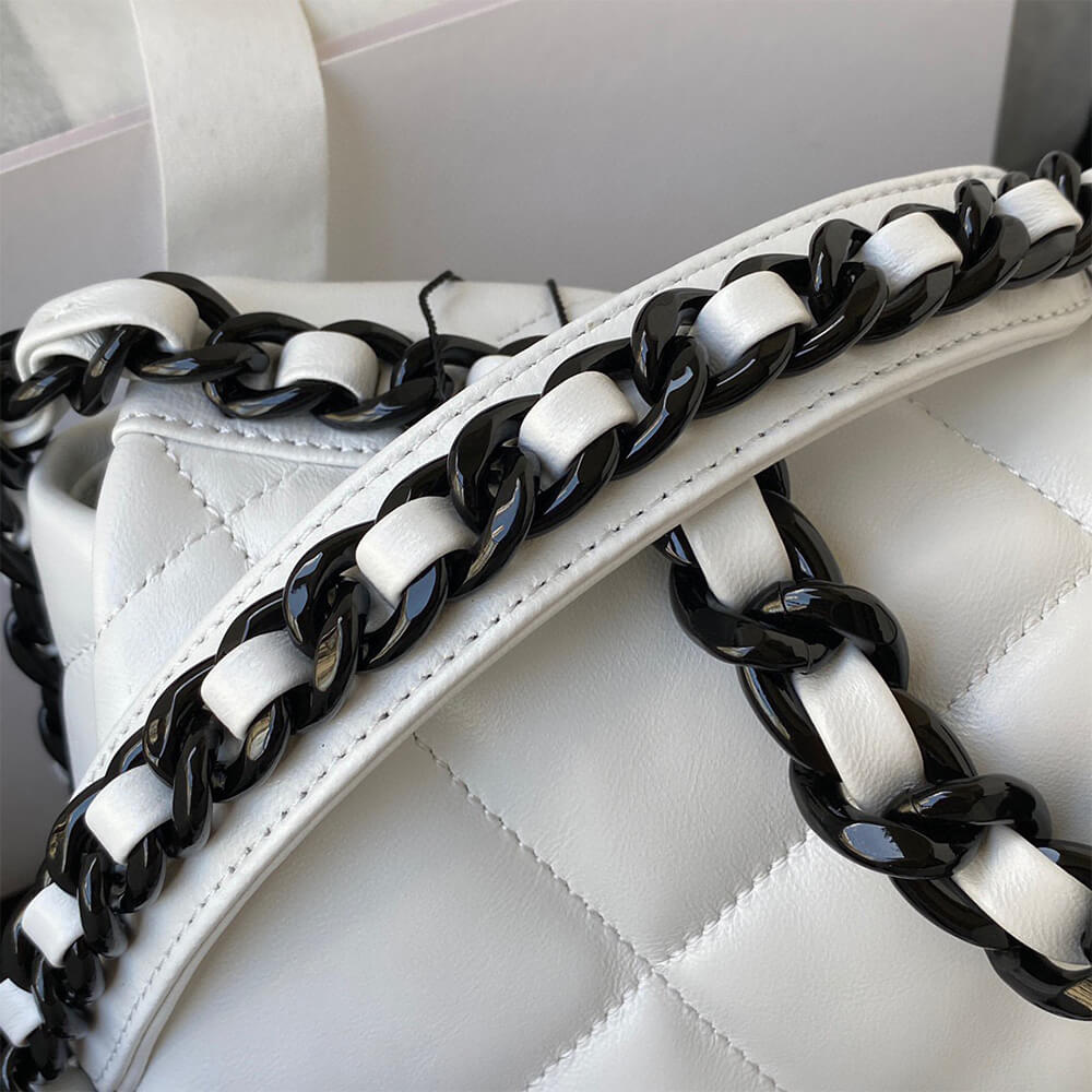 Chanel 19 Handbag in White Leather Black Hardware - Replica Luxury Bags™