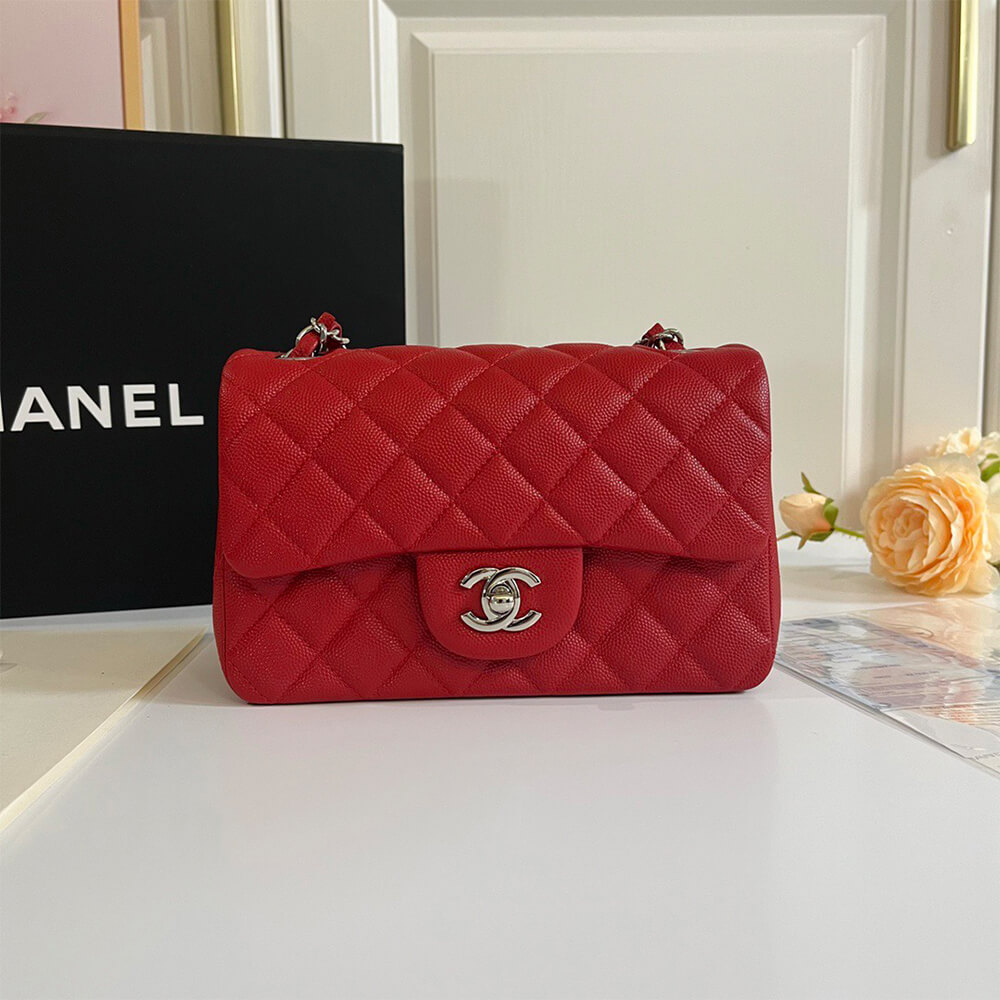 Chanel Mini Flap Bag in Red Caviar with Light Gold Hardware - Replica Luxury Bags™
