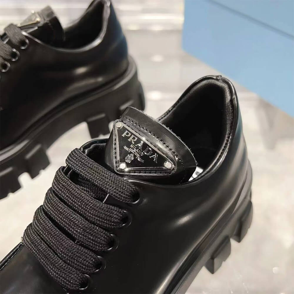 Prada Monolith Brushed Leather Lace-up Shoes - Replica Luxury Bags™