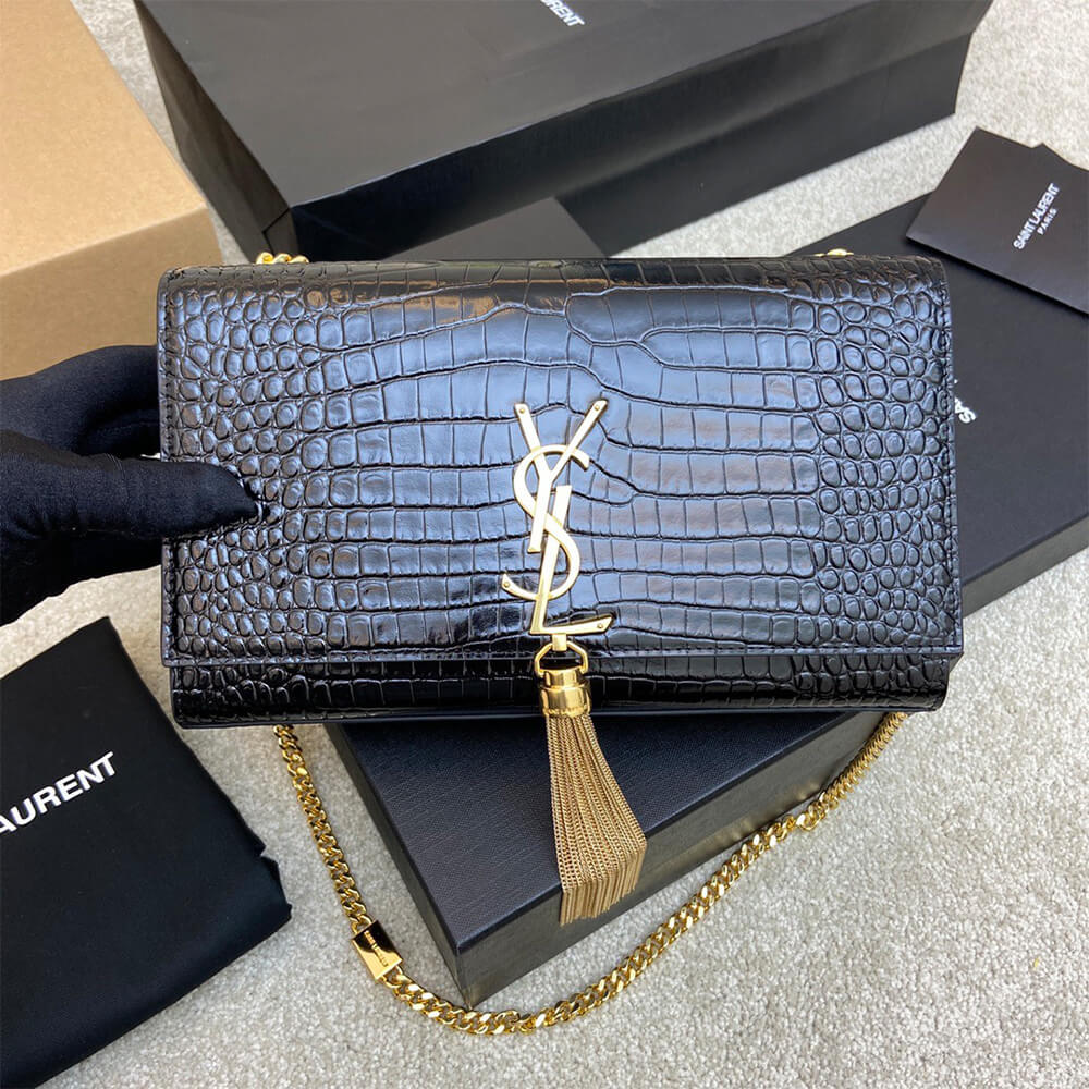 YSL Kate Medium Tassel Bag in Crocodile Embossed Leather - Replica Luxury Bags™