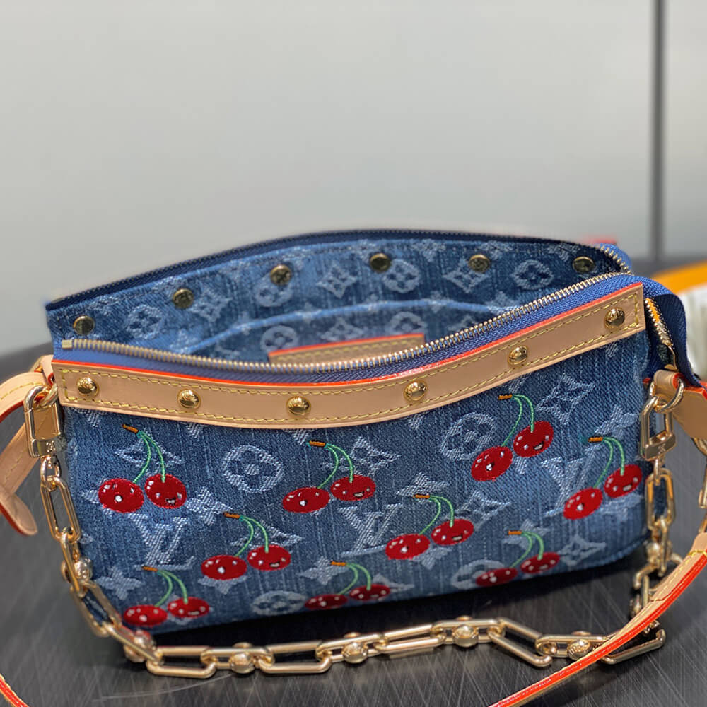 LV x TM Pochette Accessoires Monogram and Cherries Denim Bag - Replica Luxury Bags™