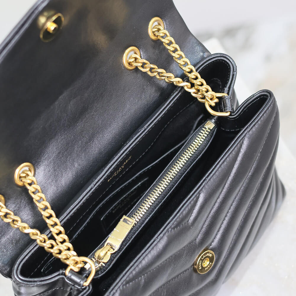 YSL Loulou Small Chain Bag in Black Leather Gold Hardware - Replica Luxury Bags™
