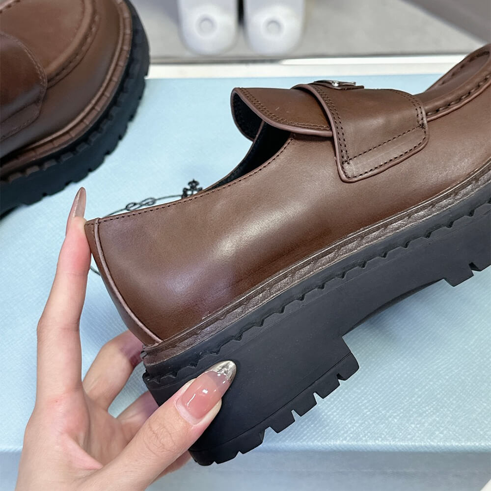 Prada Double Chocolate leather loafers Shoes - Replica Luxury Bags™