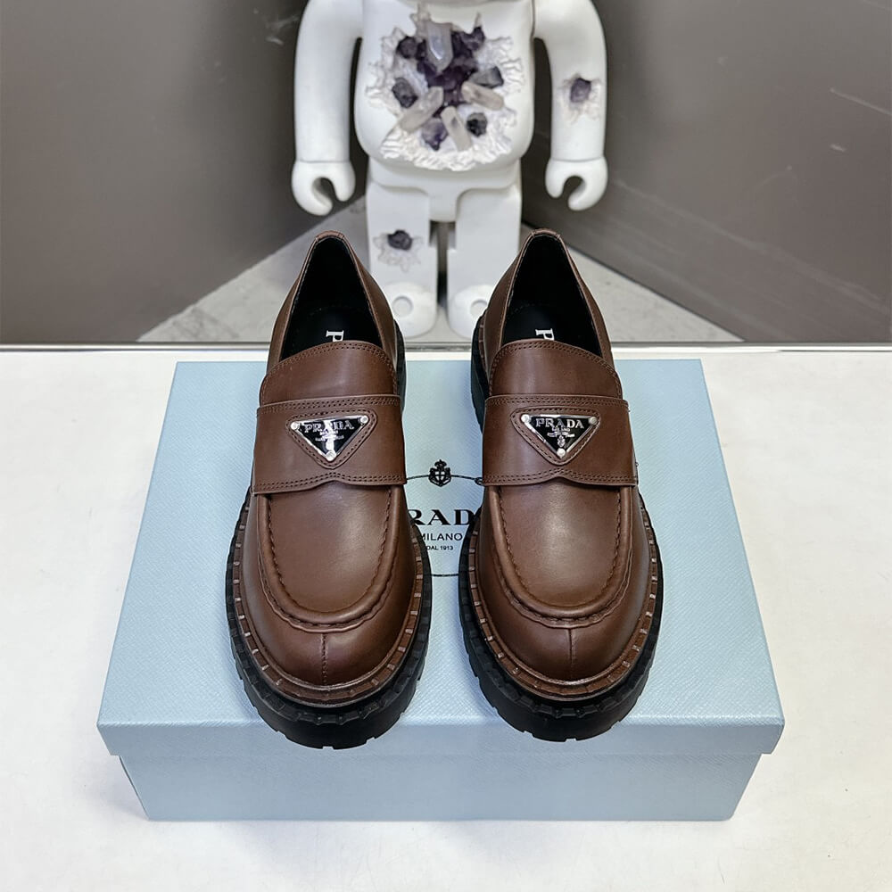 Prada Double Chocolate leather loafers Shoes - Replica Luxury Bags™