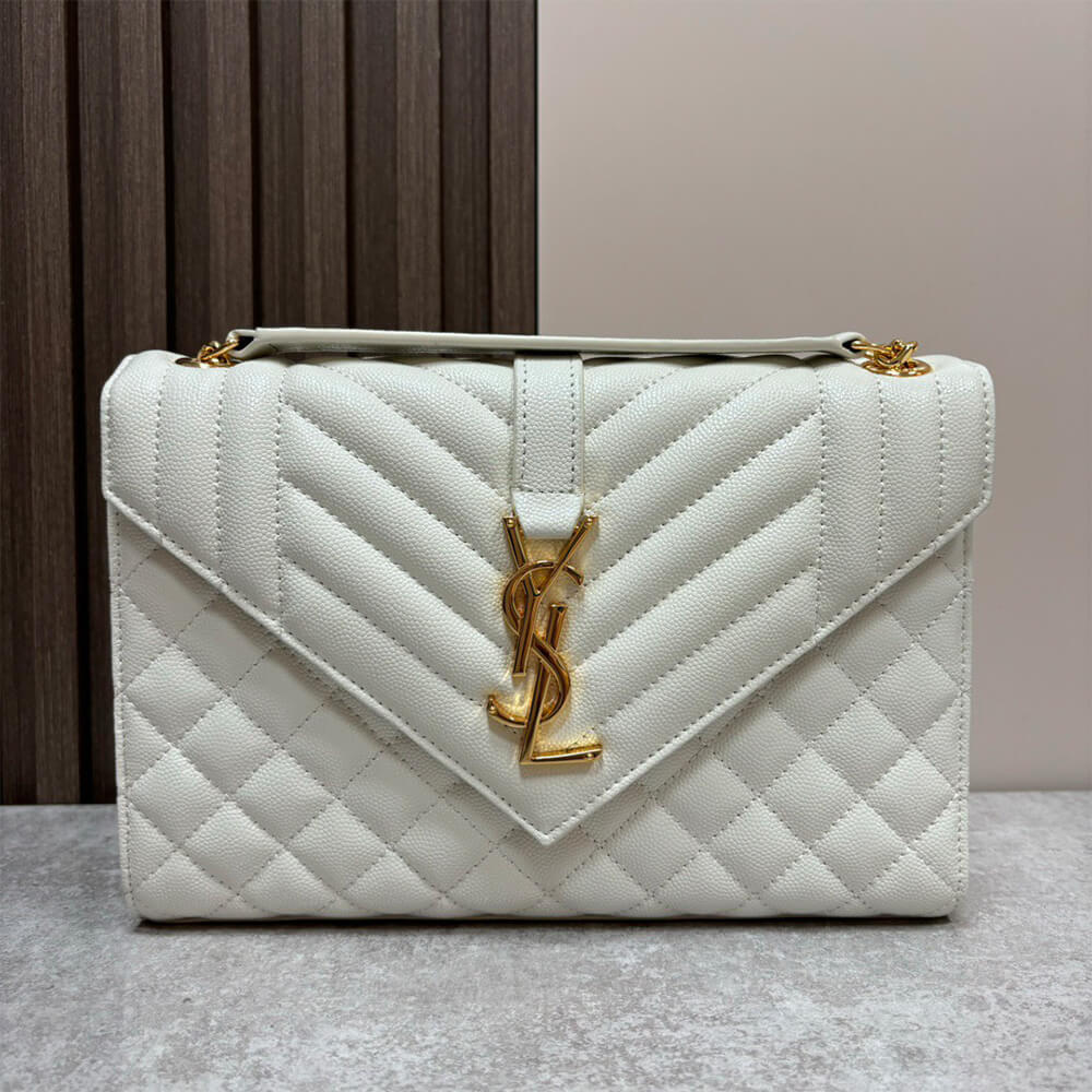 YSL Envelope Medium Bag in Grained Leather - Replica Luxury Bags™