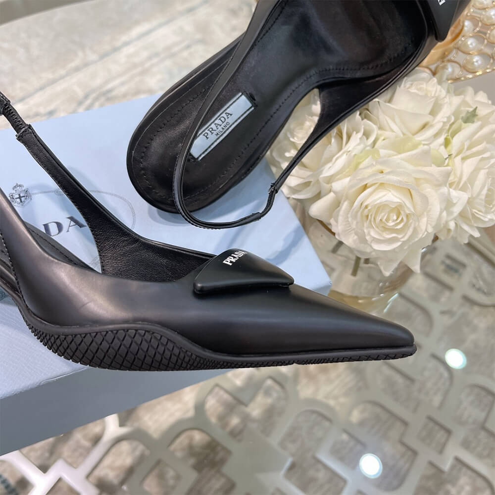 Prada Brushed Leather Slingback Pumps Shoes - Replica Luxury Bags™