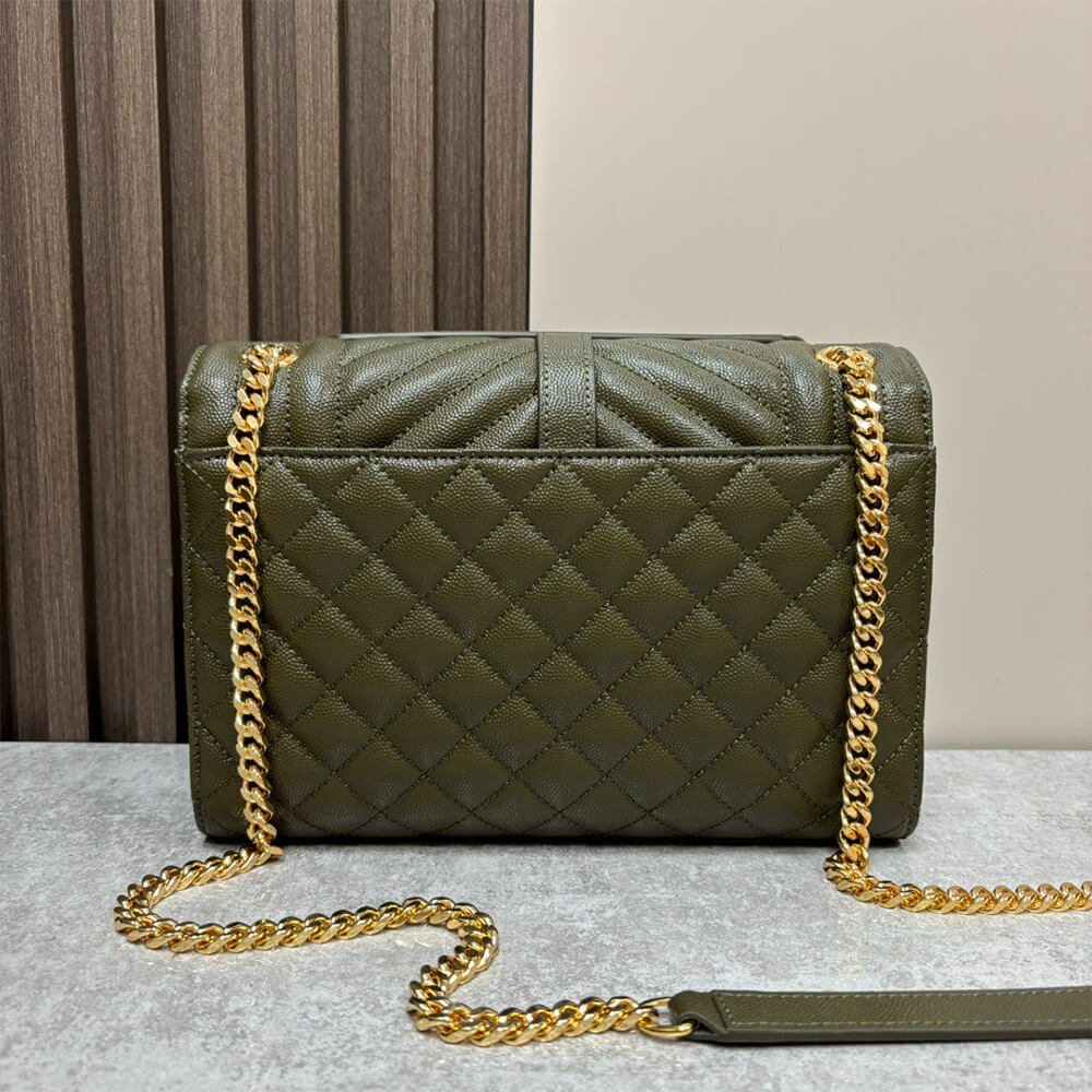 YSL Envelope Medium Bag in Grained Leather - Replica Luxury Bags™