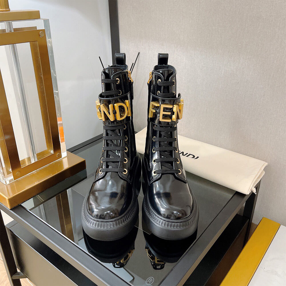 FENDI Fendigraphy logo-plaque leather boots Shoes - Replica Luxury Bags™